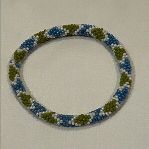 Beaded Bracelet in Blue, Green, and White